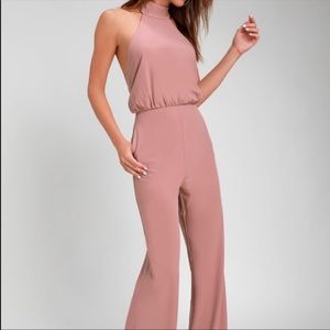 Lulus Moment for Life Dusty Pink Halter Jumpsuit